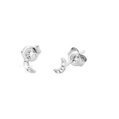 3x6mm Aretes de Dama Oro Blanco 14k Luna Pavé con Diamantes Naturales