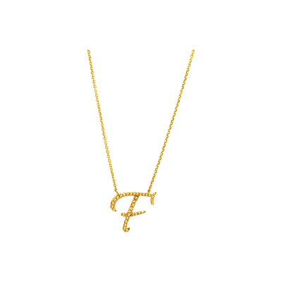13mm Collar Oro 14k Inicial Pavé con Diamantes Naturales