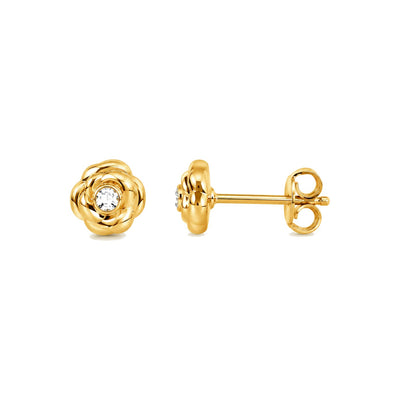 Aretes de Dama Oro 14k Flor Rosa con Circonio