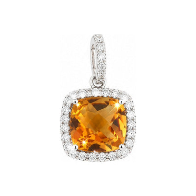 10.3x10.2mm Dije Citrina Cojín Oro Blanco 14k con Halo de Diamantes Naturales