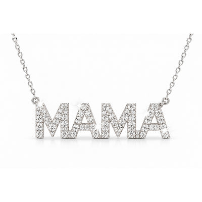 Cadena de Mujer Oro Blanco 14k con Dije Mama de Diamantes Naturales