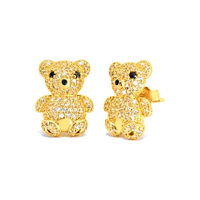 Aretes de Dama Oro 10k Osito con Circonios