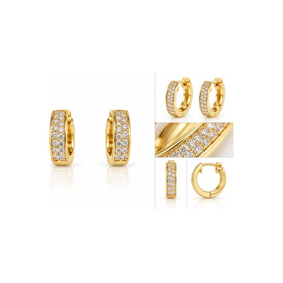Aretes de Dama Oro 10k Huggie Doble Fila de Circonios