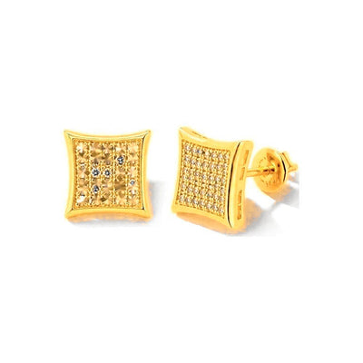 Aretes de Dama Oro 10k Cuadrados Concavos con Circonios