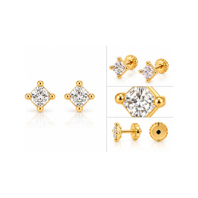 Aretes para Bebé Oro 14k Piedra Princess en Garras de Bolitas
