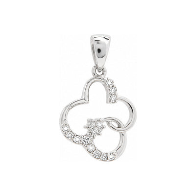 17mm Dije Trébol de Círculos Oro Blanco 14k con Diamantes Naturales
