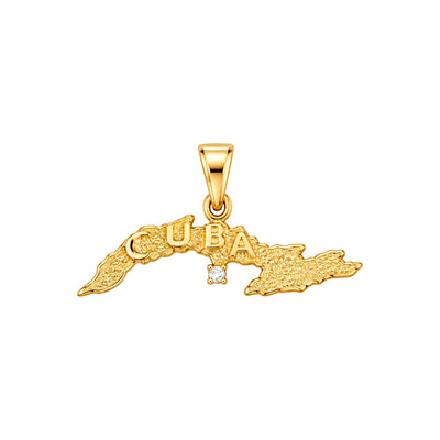Dije Mapa de Cuba Oro 14k Texturizado con Circonio