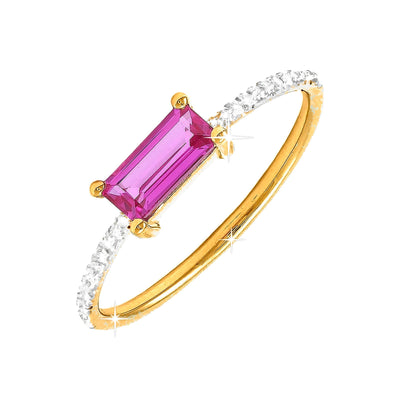 3.1x7.1mm Anillo de Dama Oro 14k Barra con Pink Topaz y Diamantes Naturales