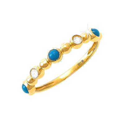 Anillo de Dama Oro 14k Redondos con Turquesa y Diamantes Naturales