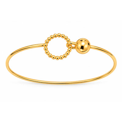 Brazalete de Dama Oro 14k Rígido con Argolla de Bolitas
