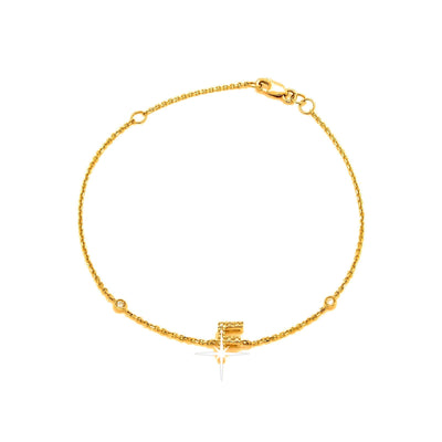 7mm Brazalete de Dama Oro 14k Inicial Pavé con Diamantes Naturales
