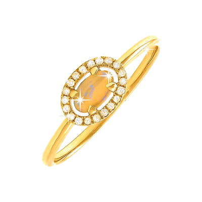 Anillo de Dama Oro 14k con Halo Ovalados con Ópalo y Diamantes Naturales