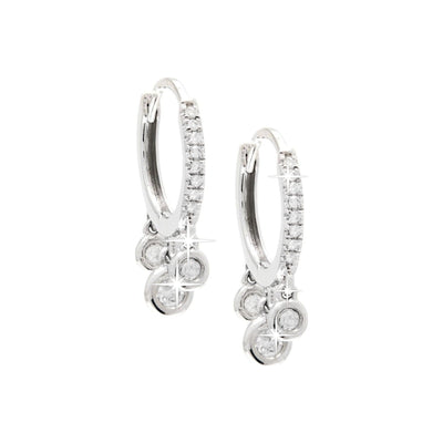 17mm Aretes de Dama Oro Blanco 14k Argolla Redondos con Diamantes Naturales