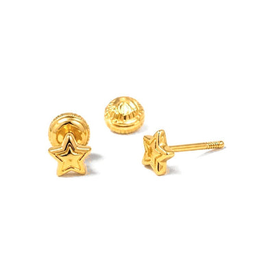 Aretes de Dama Oro 18k Estrella con Tornillo