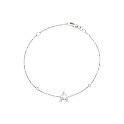 7mm Brazalete de Dama Oro Blanco 14k Inicial Pavé con Diamantes Naturales