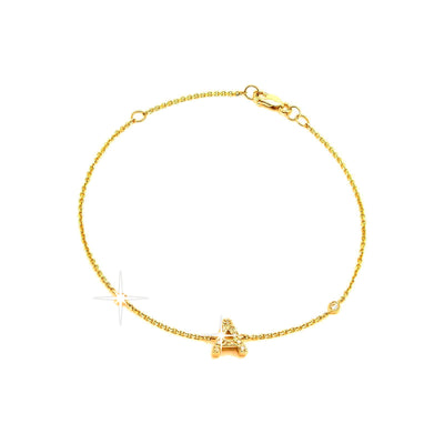 7mm Brazalete de Dama Oro 14k Inicial Pavé con Diamantes Naturales