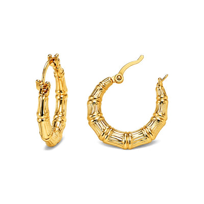 Aretes de Dama Oro 10k Aro Bambú Delgado