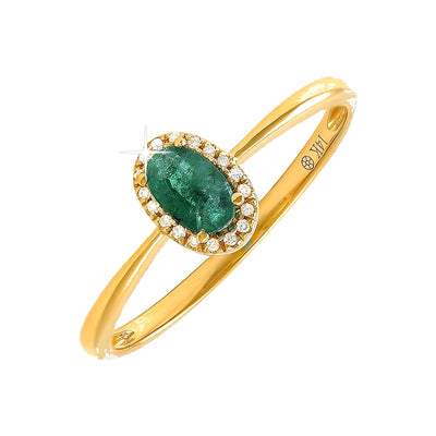5x7mm Anillo de Dama Oro 14k Ovalados con Esmeralda y Diamantes Naturales