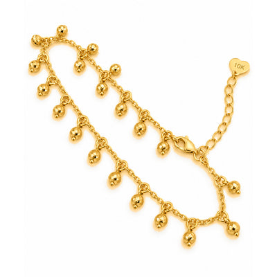 Brazalete de Dama Oro 10k Bolitas Facetadas Colgantes