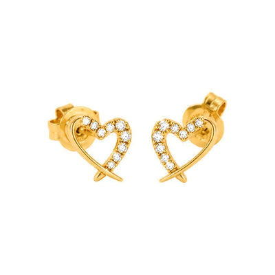 Aretes de Dama Oro 14k Corazón Abierto con Diamantes Naturales