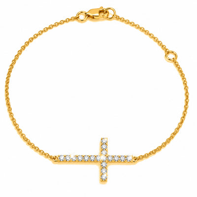 Brazalete de Dama Oro 14k Cruz Horizontal con Diamantes Naturales