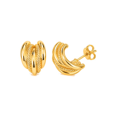 Aretes de Dama Oro 10k Acanalados con Textura Mixta