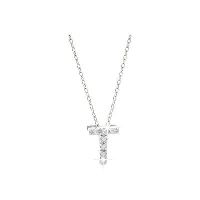 7mm Collar Oro Blanco 14k Inicial Pavé con Diamantes Naturales