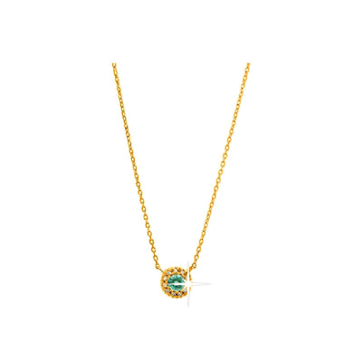 5.6mm Collar Oro 14k con Halo Redondos con Esmeralda y Diamantes Naturales