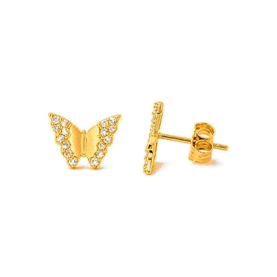 Aretes de Dama Oro 10k Mariposa con Ala de Circonios