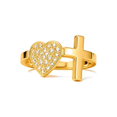 Anillo de Dama Oro 10k Corazon y Cruz