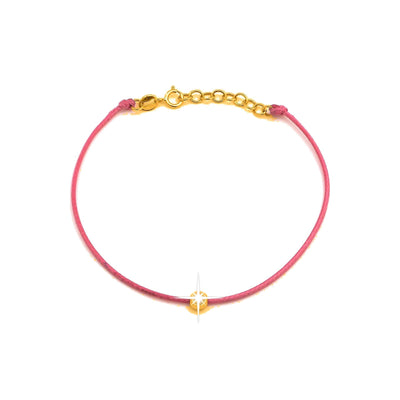 4mm Brazalete de Dama Oro 14k con Cordón Rosado y Diamante Natural
