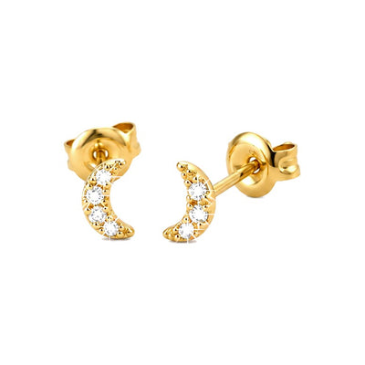 3x6mm Aretes de Dama Oro 14k Luna Creciente con Diamantes Naturales
