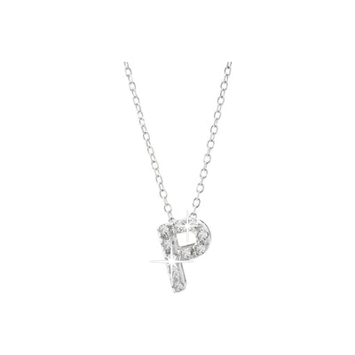 7mm Collar Oro Blanco 14k Inicial Pavé con Diamantes Naturales