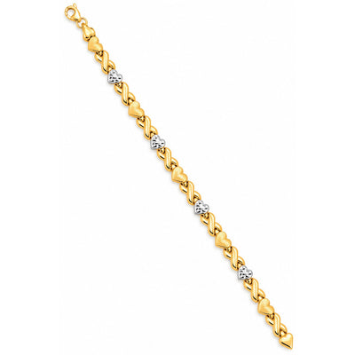 Brazalete de Dama Oro 10k Bicolor Corazones y Besos con Circonios