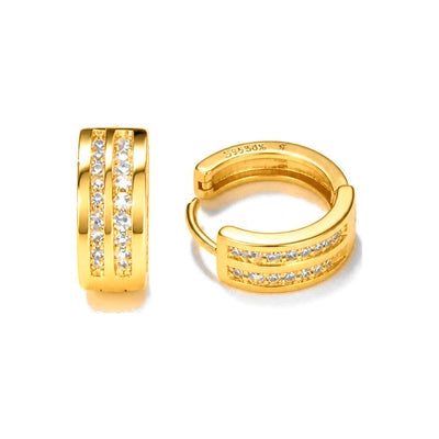 Aretes de Dama Oro 10k Aro Ancho Doble Hilera Canal
