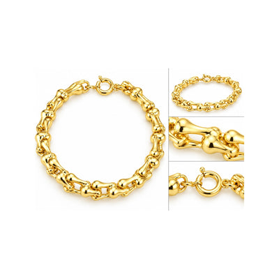 Brazalete de Dama Oro 14k Eslabones Abombados tipo Hueso