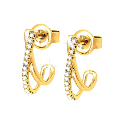 3x14mm Aretes de Dama Oro 14k Pavé con Diamantes Naturales