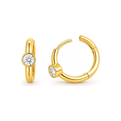 Aretes de Dama Oro 14k Huggie con Circonio en Bisel