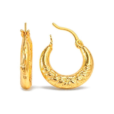 Aretes de Dama Oro 10k Aro Floral Grabado