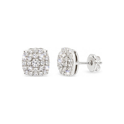 Aretes de Dama Oro Blanco 10k Cluster Cuadrado con Diamantes Naturales