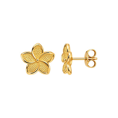 Aretes Flor de Plumeria Oro 10k 10mm