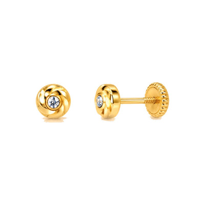 Aretes para Bebé Oro 14k Remolino con Circonio