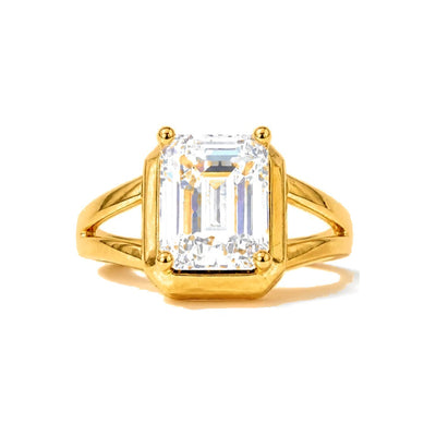 Anillo de Dama Oro 10k Solitario Rectangular Circonio Grande