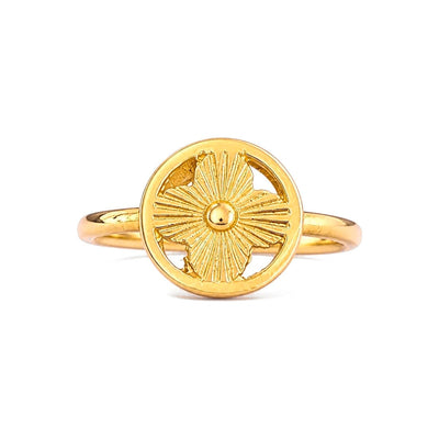 Anillo de Dama Oro 14k Medallon Sol Calado