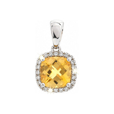 7.8x7.8mm Dije Citrina Cojín Oro Blanco 14k con Halo de Diamantes Naturales