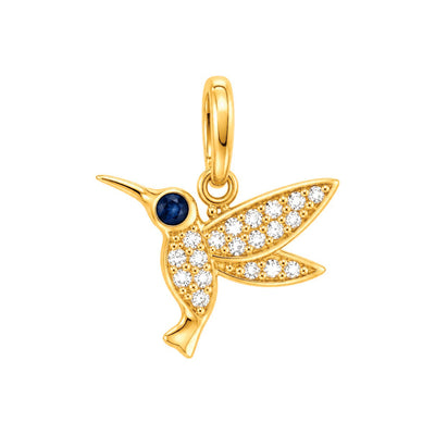 Dije Colibrí Oro 14k con Diamantes Naturales y Zafiro