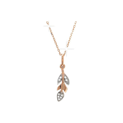 Collar Oro Rosa 14k Hoja Pavé con Diamantes Naturales