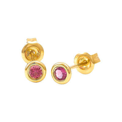 5mm Aretes de Dama Oro 14k Redondos con Pink Tourmaline