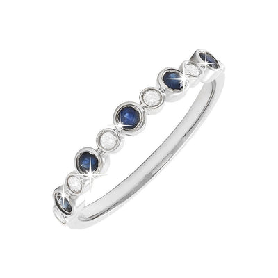 Anillo de Dama Oro Blanco 14k Banda Baguette con Zafiro y Diamantes Naturales