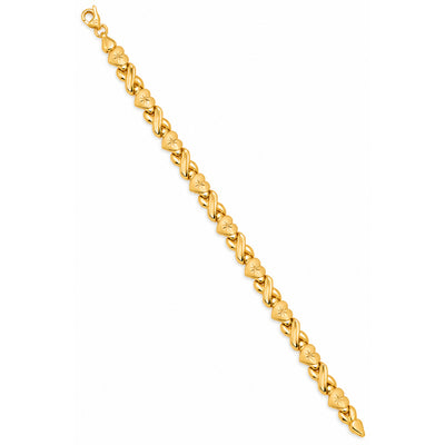 Brazalete de Dama Oro 10k Corazones Grabados y Besos